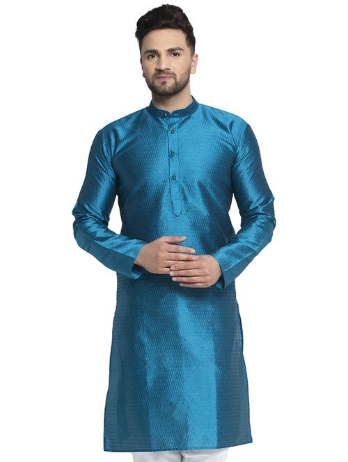 navy blue silk blend long kurta - 19147830 - Very Small Image - 1