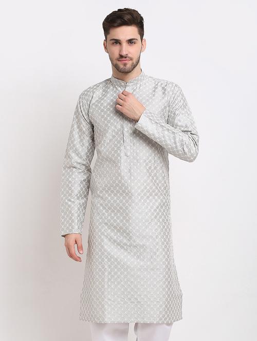 grey solid embroidered long kurta - 19147854 - Very Small Image - 1