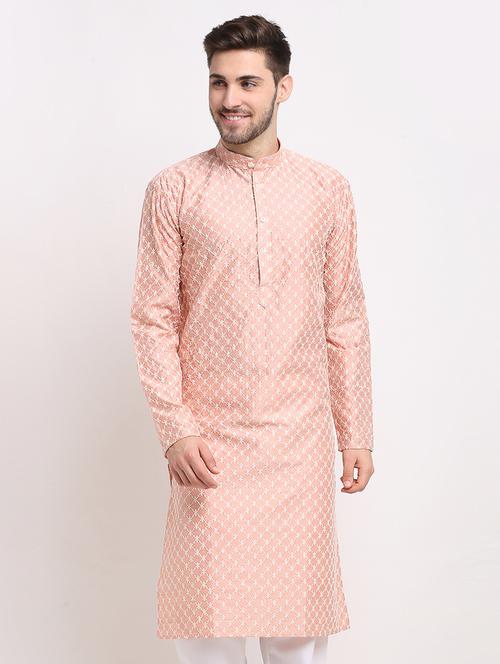 orange solid embroidered long kurta - 19147857 - Very Small Image - 1