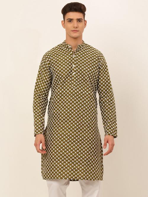 green solid embroidered long kurta - 19147861 - Very Small Image - 1