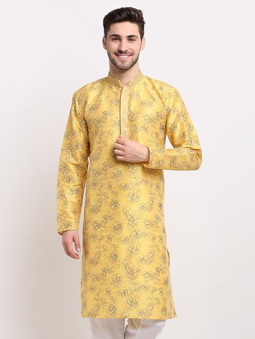 yellow foil print long kurta - 19147877 - Very Small Image - 1