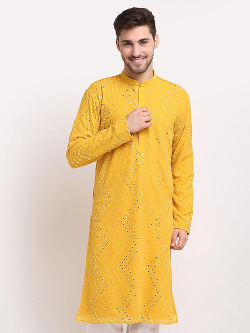 yellow embroidered long kurta - 19147883 - Very Small Image - 1