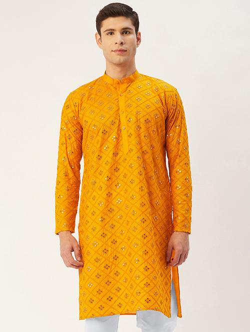 yellow embroidered long kurta - 19147886 - Very Small Image - 1