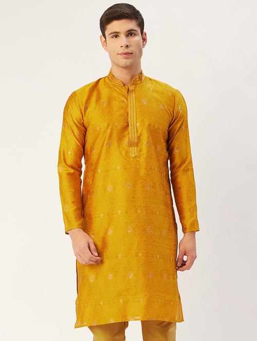 yellow self design long kurta - 19147895 - Very Small Image - 1