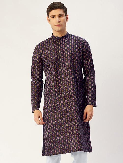 navy blue ikat print long kurta - 19147910 - Very Small Image - 1