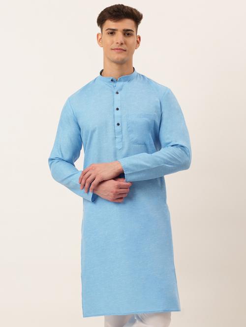 light blue self design long kurta - 19147932 - Very Small Image - 1
