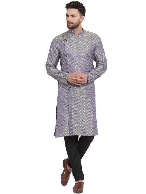 silver silk blend kurta pyjama ethnic wear - 19148280 - Very Small Image - 1