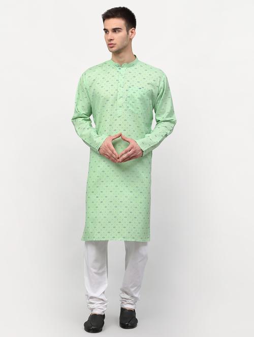 green cotton kurta pyjama ethnic wear - 19148335 - Very Small Image - 1