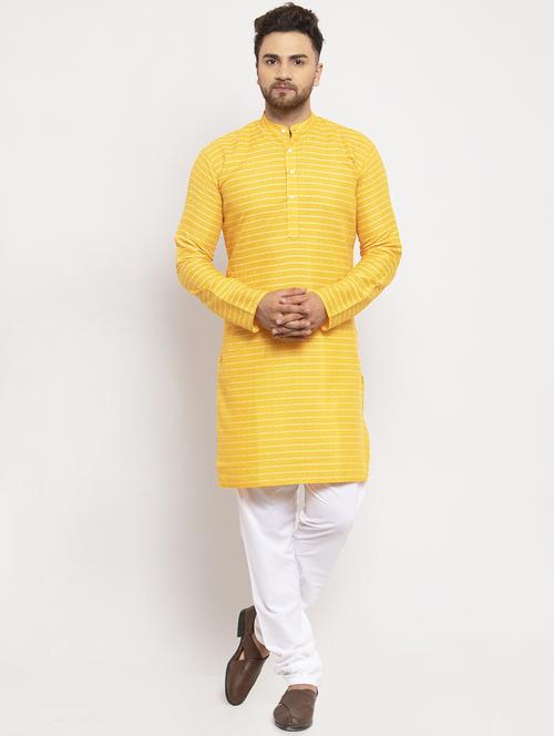 yellow cotton kurta pyjama ethnic wear - 19148344 - Very Small Image - 1