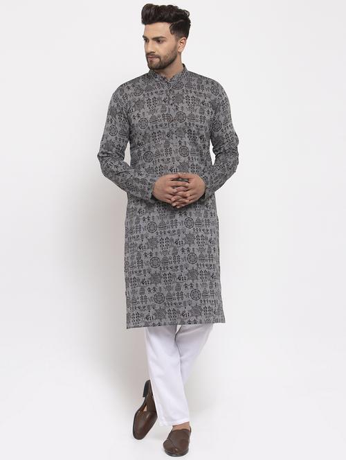 grey cotton kurta pyjama ethnic wear - 19148404 - Very Small Image - 1