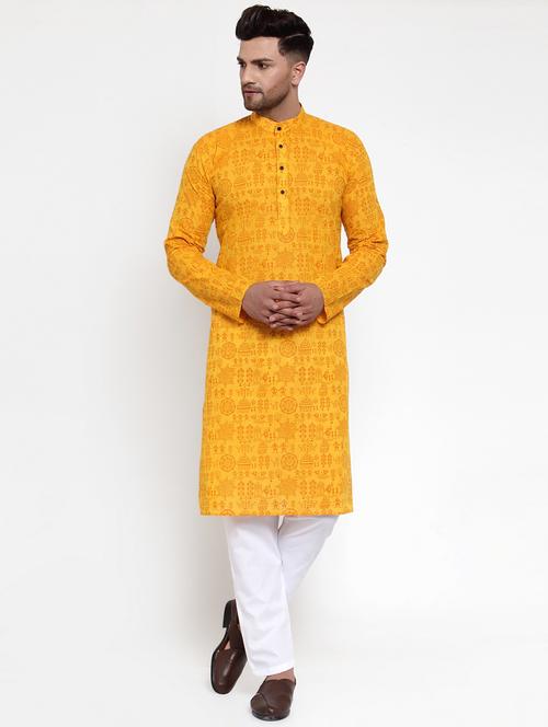 yellow cotton kurta pyjama ethnic wear - 19148405 - Very Small Image - 1