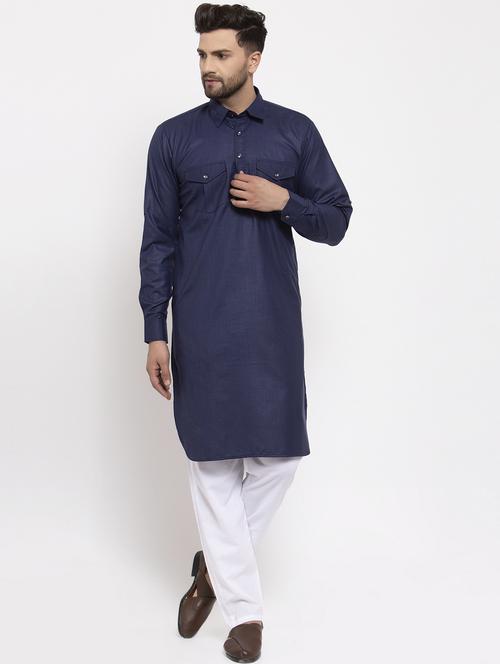 navy cotton kurta pyjama ethnic wear - 19148409 - Very Small Image - 1