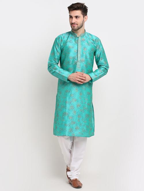 green dupion kurta pyjama ethnic wear - 19148480 - Very Small Image - 1