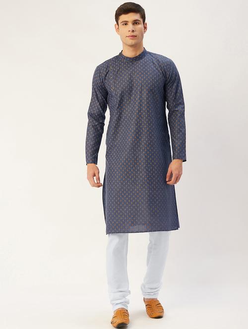 navy blue cotton kurta pyjama ethnic wear - 19148519 - Very Small Image - 1