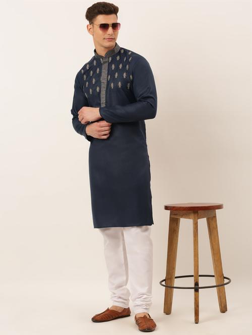 navy cotton kurta pyjama ethnic wear - 19148526 - Very Small Image - 1