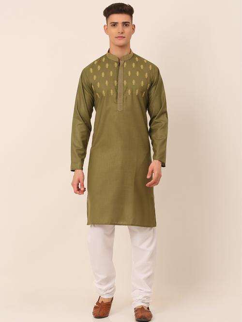 olive cotton kurta pyjama ethnic wear - 19148528 - Very Small Image - 1
