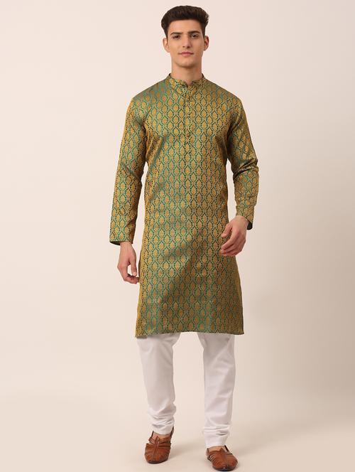 green silk blend kurta pyjama ethnic wear - 19148538 - Very Small Image - 1