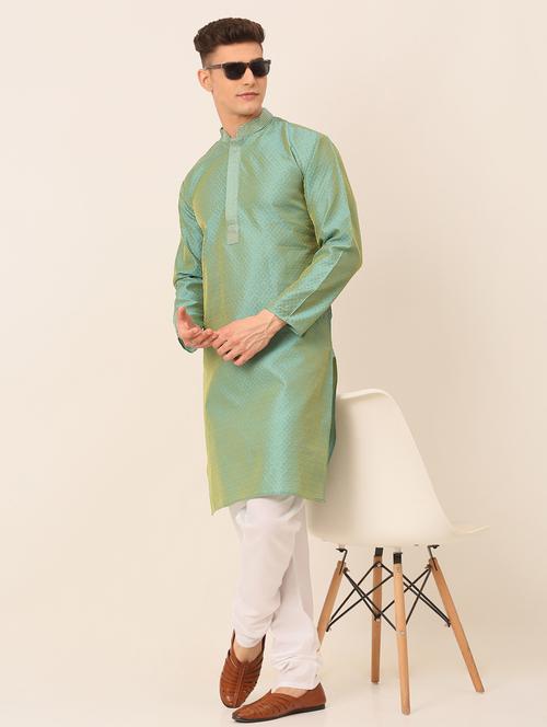 green silk blend kurta pyjama ethnic wear - 19148565 - Very Small Image - 1
