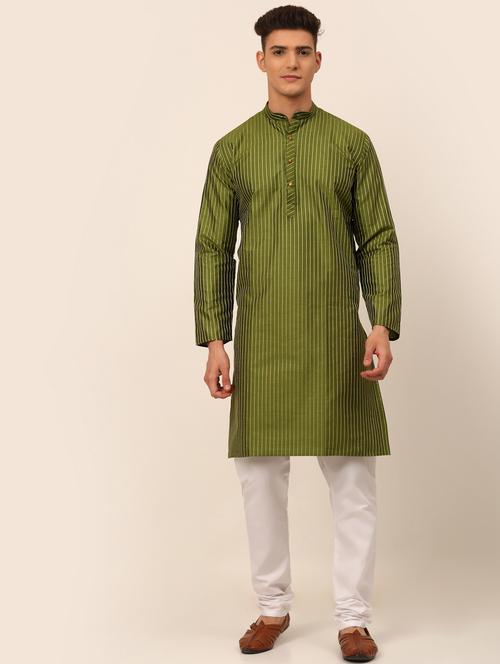 olive silk blend kurta pyjama ethnic wear - 19148575 - Very Small Image - 1