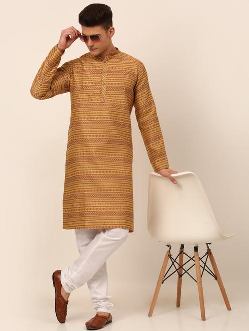 yellow silk blend kurta pyjama ethnic wear - 19148582 - Very Small Image - 1