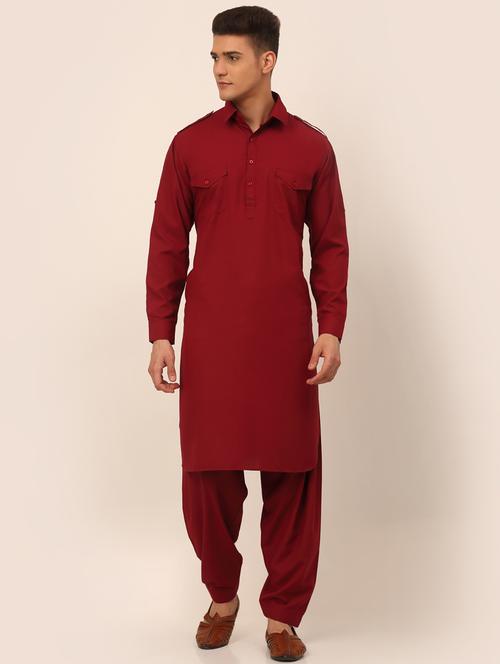 maroon cotton kurta pyjama ethnic wear - 19148590 - Very Small Image - 1