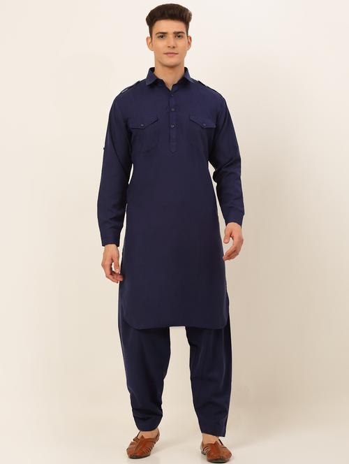 navy cotton kurta pyjama ethnic wear - 19148592 - Very Small Image - 1