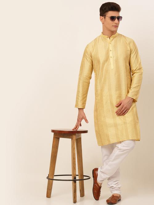 golden silk blend kurta pyjama ethnic wear - 19148593 - Very Small Image - 1
