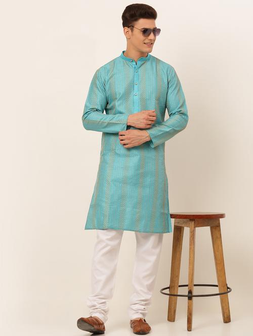 sky blue silk blend kurta pyjama ethnic wear - 19148597 - Very Small Image - 1