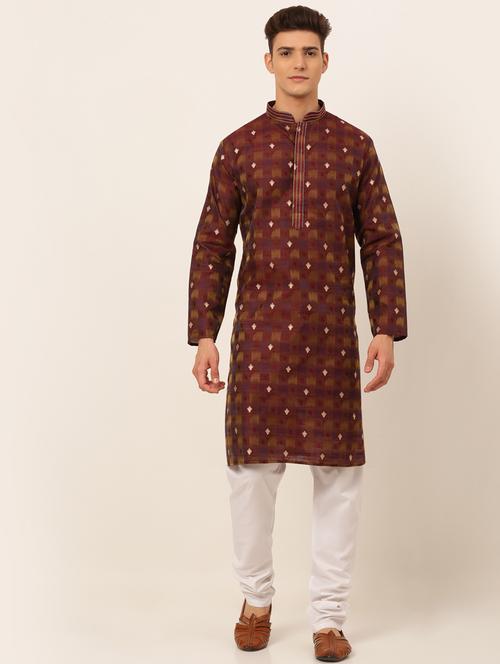 maroon silk blend kurta pyjama ethnic wear - 19148600 - Very Small Image - 1
