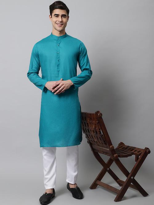 teal blue cotton kurta pyjama ethnic wear - 19148637 - Very Small Image - 1