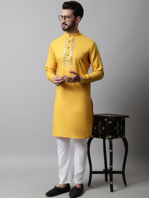 yellow cotton kurta pyjama ethnic wear - 19148648 - Very Small Image - 1