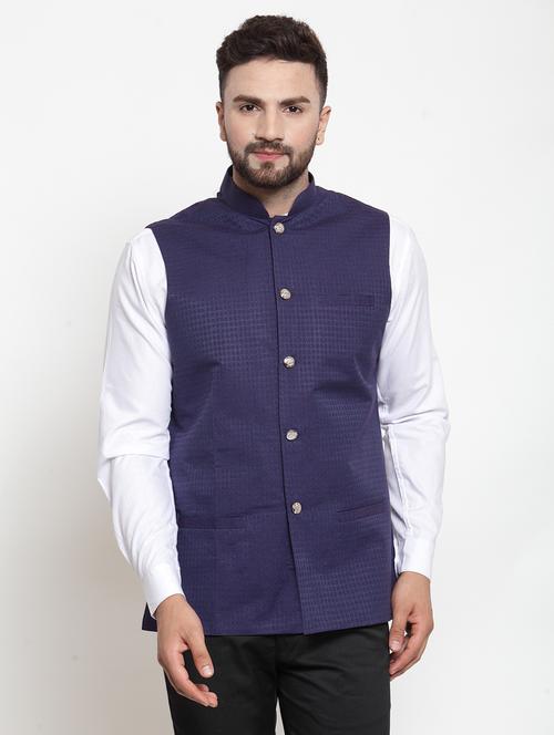 mandarin neck self design nehru jacket - 19148658 - Very Small Image - 1
