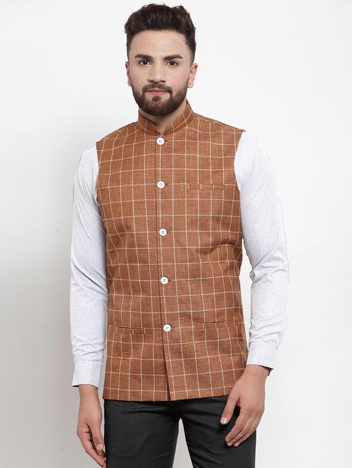 mandarin neck checkered nehru jacket - 19148666 - Very Small Image - 1