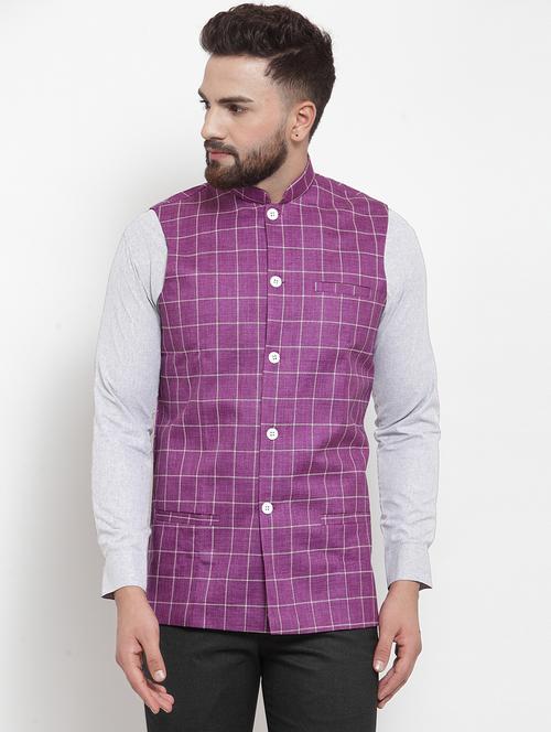 mandarin neck checkered nehru jacket - 19148669 - Very Small Image - 1