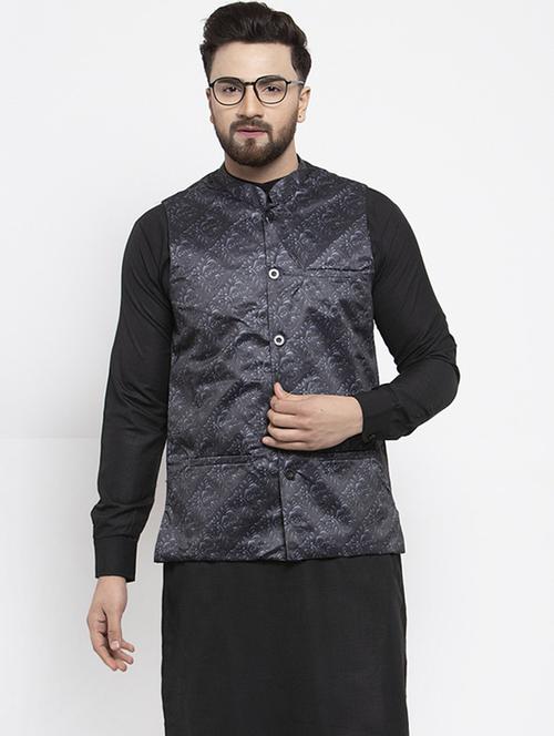 mandarin neck printed nehru jacket - 19148685 - Very Small Image - 1