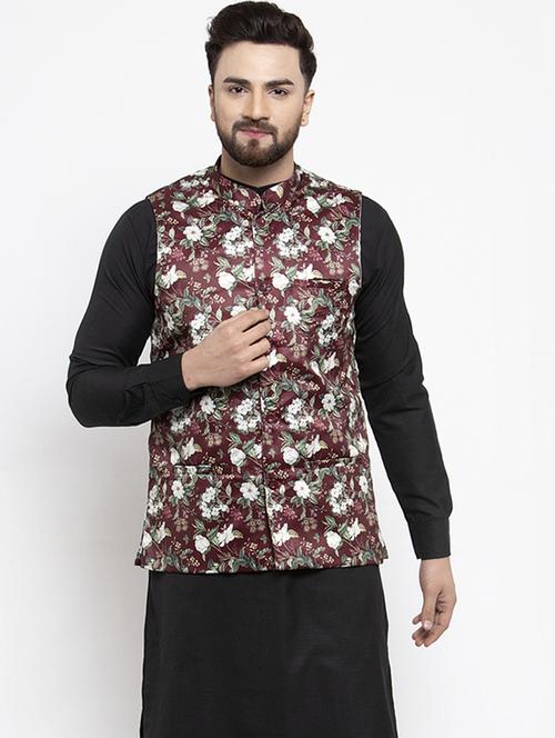 mandarin neck printed nehru jacket - 19148691 - Very Small Image - 1