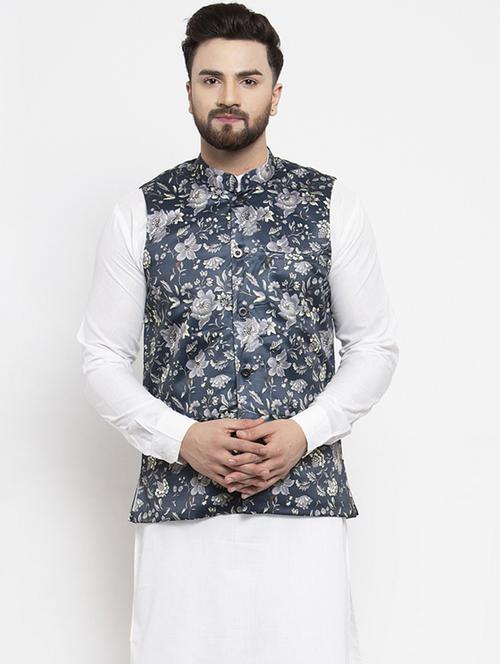 mandarin neck printed nehru jacket - 19148694 - Very Small Image - 1
