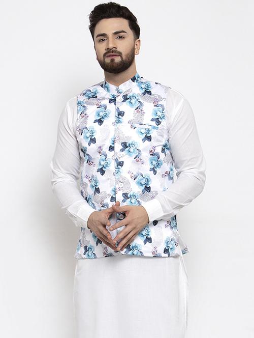 mandarin neck printed nehru jacket - 19148698 - Very Small Image - 1