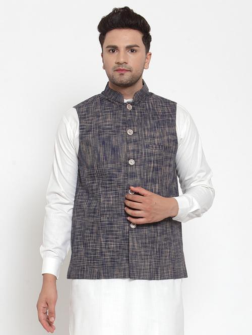mandarin neck self design nehru jacket - 19148718 - Very Small Image - 1