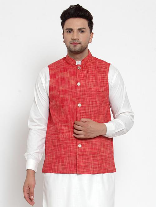 mandarin neck self design nehru jacket - 19148719 - Very Small Image - 1