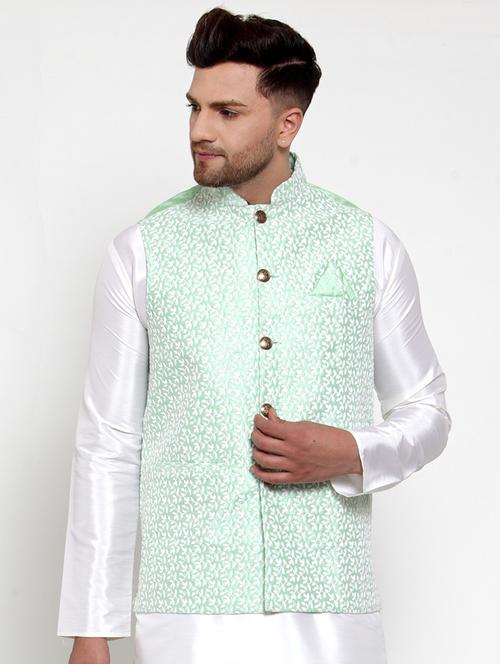 mandarin neck self design nehru jacket - 19148721 - Very Small Image - 1