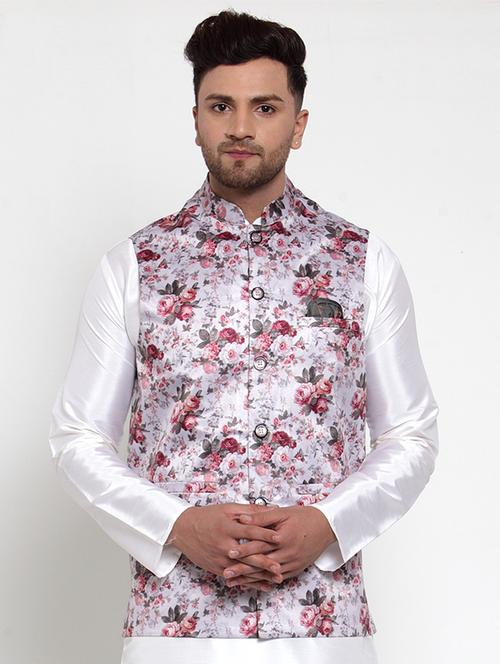 mandarin neck printed nehru jacket - 19148734 - Very Small Image - 1