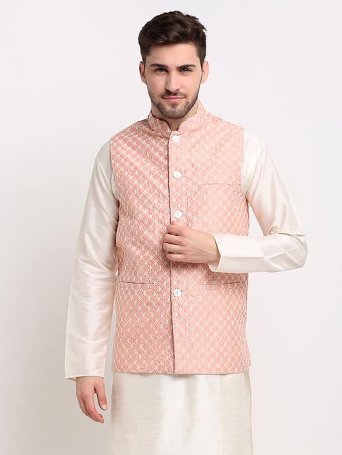 mandarin neck self design nehru jacket - 19148791 - Very Small Image - 1