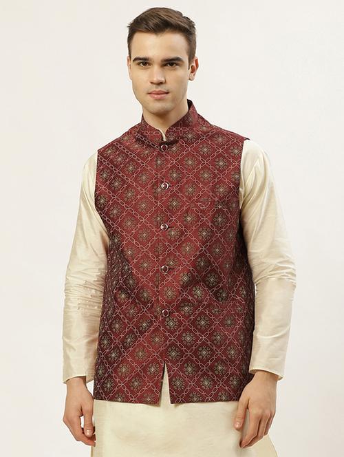 mandarin neck printed nehru jacket - 19148798 - Very Small Image - 1