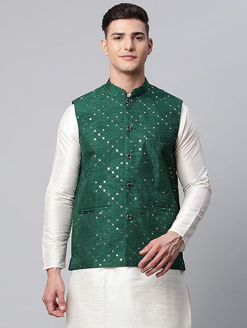 mandarin neck self design nehru jacket - 19148828 - Very Small Image - 1