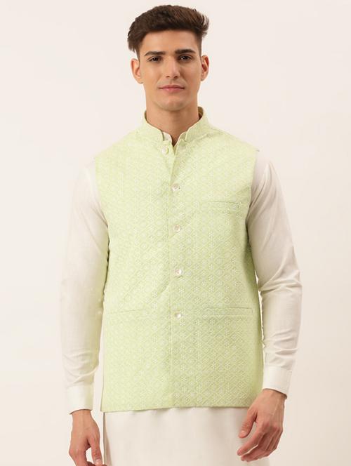 mandarin neck self design nehru jacket - 19148831 - Very Small Image - 1