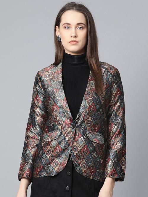 lapel neck printed blazer - 19148956 - Very Small Image - 1