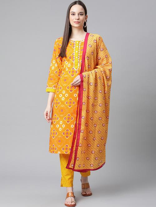 yellow cotton kurta salwar set - 19148987 - Very Small Image - 1
