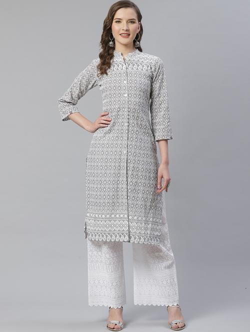 embroidered kurta palazzo set - 19149031 - Very Small Image - 1