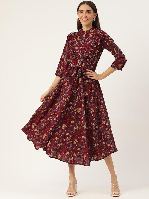 maroon cotton blend printed suit set - 19149836 - Very Small Image - 1